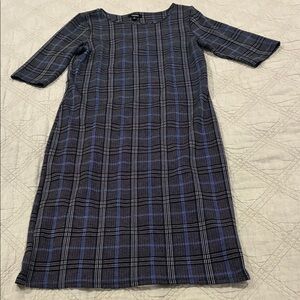 Tacera Black and Blue Plaid Midi Sheath Dress
